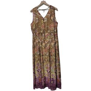 Chico's Boho Floral Sleeveless Chiffon Maxi Empire Waist Dress Size 14